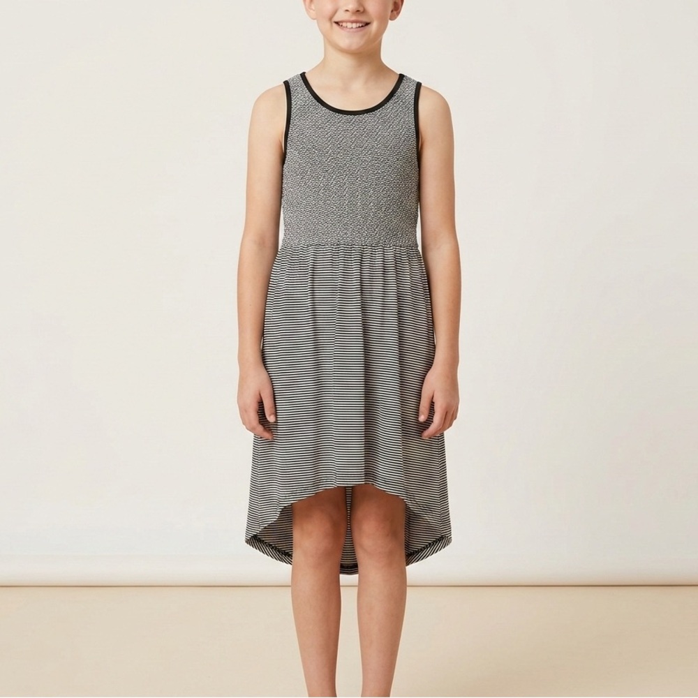 Sleeveless Striped Kids Summer Dress - Black and White